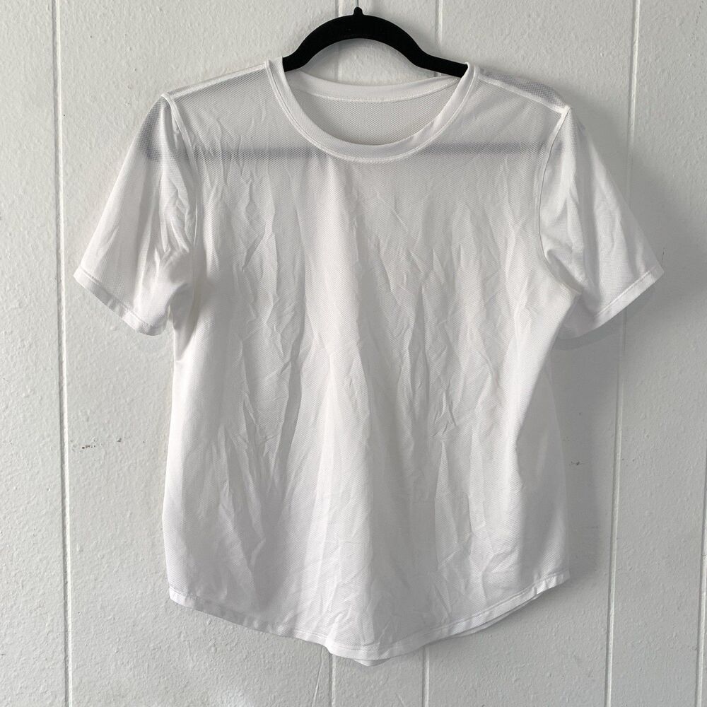 Lululemon High Neck Run Train Tee Shirt Womens Medium White Athletic Mesh